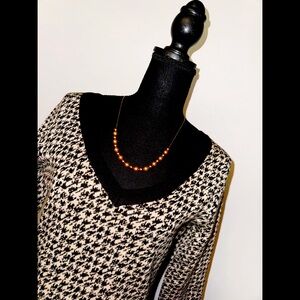 Nordstrom Taylor Sweater Dress Fit & Flare 3/4 sleeves Black Tan Size M.